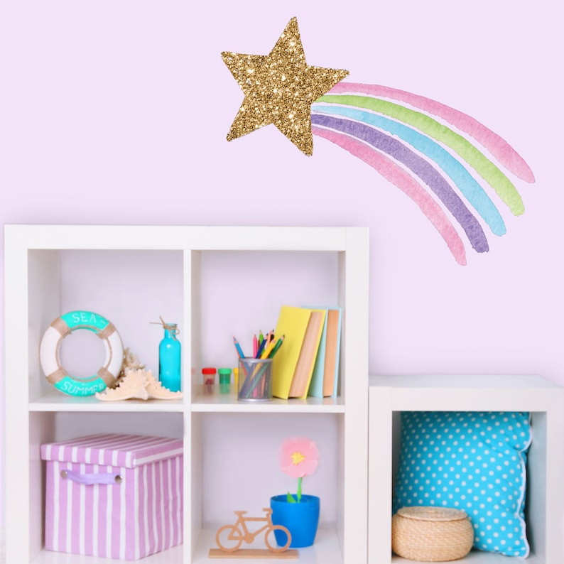 Shooting Star wall sticker, Shooting Star wall decal, Rainbow themed wall decor, Unicorn room wall sticker Regular