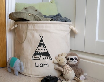 Personalised Teepee storage trug, Personalised Storage basket, Toy storage basket, Toy storage bag, Bedroom storage basket