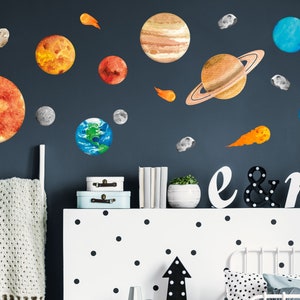 Naklejki ścienne z układem słonecznym – naklejki ścienne z kosmosem dla dzieci, naklejki ścienne z planetami, naklejki z kosmosem do sypialni, pokoju dziecięcego i pokoju zabaw