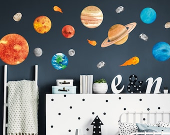 Solar System Wall Stickers – Space Wall Stickers for Kids, Planet Wall Decals, Outer Space Stickers for Bedroom, Nursery & Playroom Decor