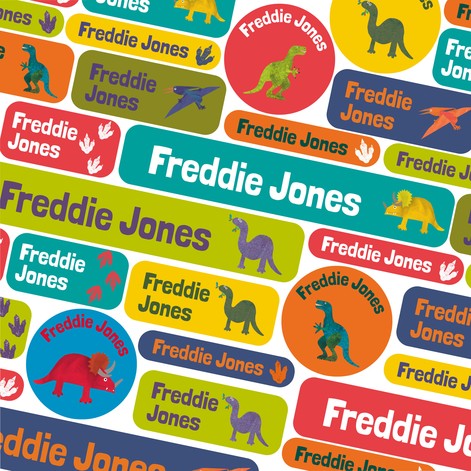 Pegatinas personalizadas con nombre. Etiquetas adhesivas para niños.  (Dinosaurios)