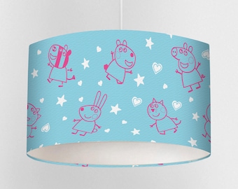 Pantalla de lámpara con el contorno de Peppa Pig, pantalla de luz para dormitorio infantil, iluminación floral azul, hecha a mano en el Reino Unido.