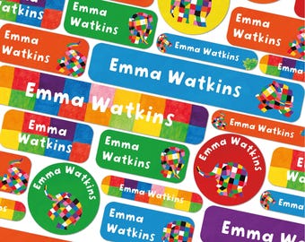 Etiquetas personalizadas Elmer con nombre, adhesivas, termoadhesivas o en paquetes mixtos.