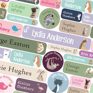 Kitty Labels, Personalized Name Tags With Cats Kids Clothing Labels iron on  Fabric Tags 