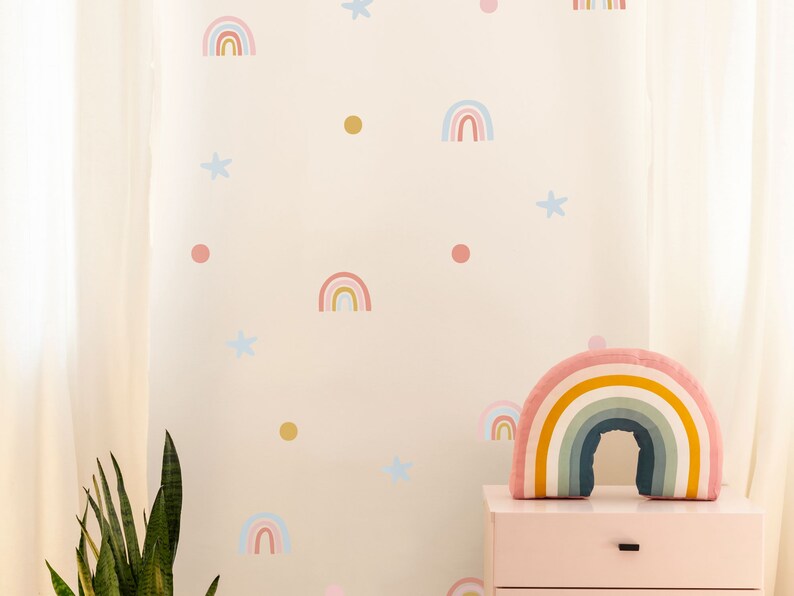Pegatinas de pared de arco iris y estrellas, calcomanía de pared de arco iris, decoración de la habitación del arco iris, decoración de la habitación Boho, pegatina de pared del arco iris imagen 9