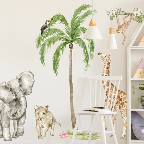 Watercolour Jungle Scene Wall Sticker Pack Jungle Wall Etsy