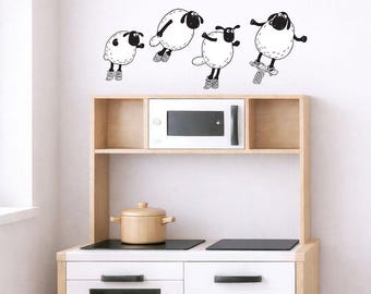Pegatinas de pared de Shaun la Oveja, oveja negra, calcomanías de pared de animales de granja para guardería, decoración de dormitorio de ovejas, pegatinas para habitación infantil
