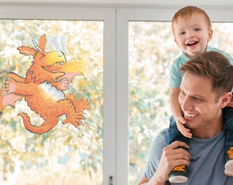 Pegatina de ventana Zog, pegatina de ventana Zog Breathing Fire, calcomanía de ventana Zog, decoración de ventana Zog, pegatina de ventana Gruffalo y Friends