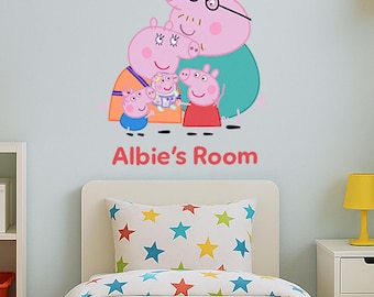 Vinilo decorativo personalizado de la familia Peppa Pig / Vinilo con el nombre de Peppa Pig / Decoración para dormitorio infantil / Dos tamaños