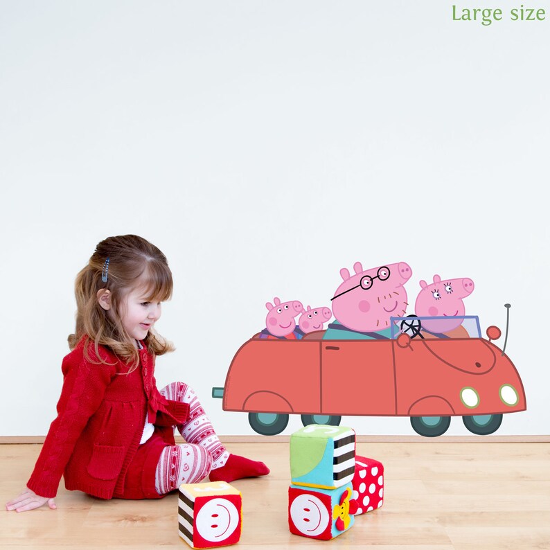 Peppa Pig Car Wall Sticker Peppa Pig Wall Decal Etsy Hong Kong