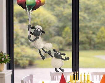 Pegatina para ventana de Shaun y Timmy con globos / Oficial de Shaun la Oveja