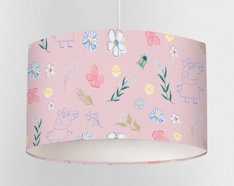 Pantalla de lámpara rosa de Peppa Pig, pantalla de lámpara floral para habitación infantil, iluminación para dormitorio infantil, lámpara de techo o de mesa de Peppa Pig, hecha a mano en el Reino Unido.