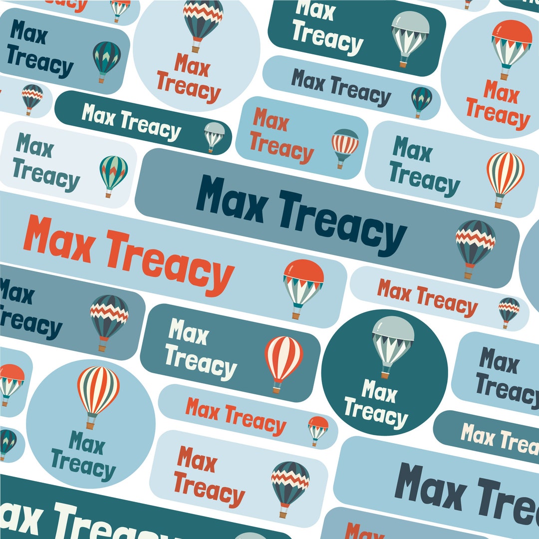 Personalised Hot Air Balloon Name Labels, School Name Tags, School Name