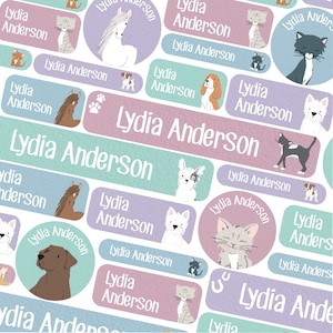 50 ou 123 étiquettes autocollantes, animaux de compagnie, autocollants de nom d'école, étiquettes de nom d'école, étiquettes de nom d'enfant pour vêtements