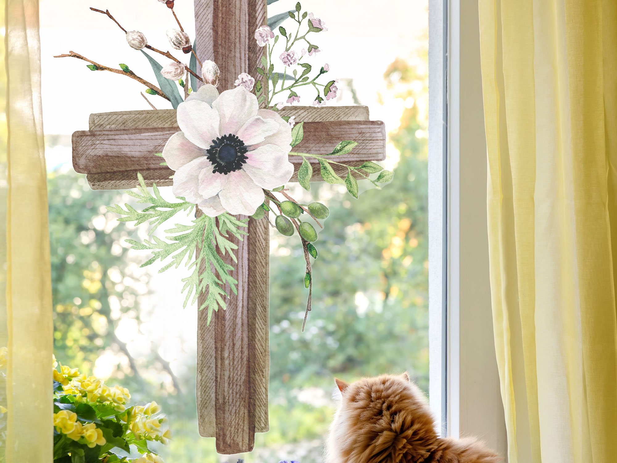 Adesivo per finestra acquerello Spring Cross, decorazione pasquale, vetrofania  pasquale, vetrofania primaverile, vetrofania pasquale -  Italia
