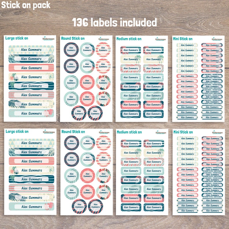 Personalised Tropical Surf Name Labels School Name Tags Etsy