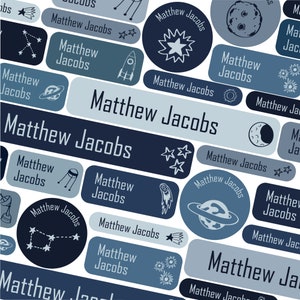 Personalised space doodles (option 1) name labels, School name tags, School name labels, space name stickers