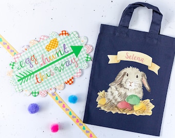 Personalised bunny Easter bag, Easter gift, Easter egg hunt bag