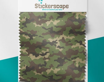 Swatch for pattern themed roller blinds, Camo print, Shark print, pixel print