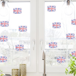 Watercolour Union Jack Hearts window stickers, Coronation window decorations, Coronation window display, Coronation shop window
