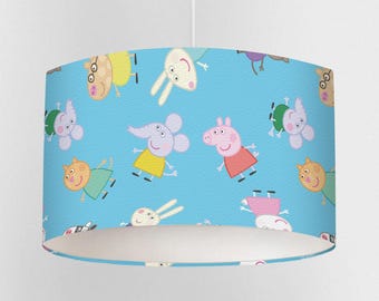 Pantalla de lámpara de Peppa Pig, pantalla de luz para dormitorio infantil, lámpara de techo o de mesa de Peppa Pig y sus amigos, iluminación para guardería, hecha a mano en el Reino Unido.