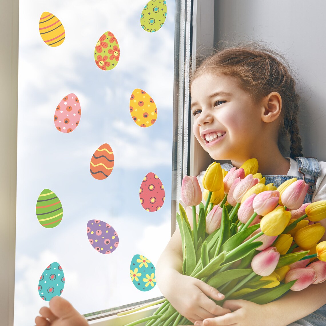 Colourful Easter Egg Window Stickers Easter Window Sticker Etsy