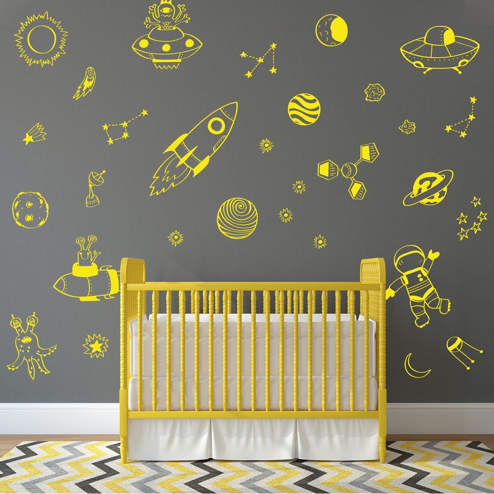 Space Doodles Wall Sticker Pack yellow Space Wall Sticker Etsy