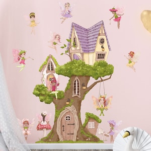 Fairy Treehouse wall sticker, Fairy forest wall decal, Fairy wall stickers, Fairy wall decal, Fairy nursery decor