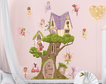 Fairy Treehouse wall sticker, Fairy forest wall decal, Fairy wall stickers, Fairy wall decal, Fairy nursery decor