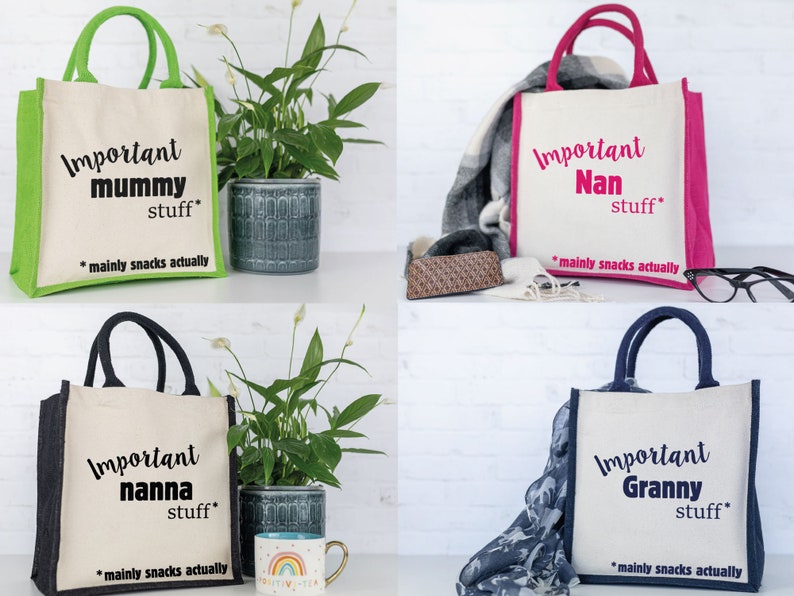 Important Grandma Shopping Bag pink, navy, green and black, mothers day gift for Grandma by Stickerscape