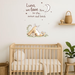 Personalised Nursery Wall Sticker – Guess How Much I Love You Hare – Moon and Stars Baby Room Decor – I Love You to the Moon and Back