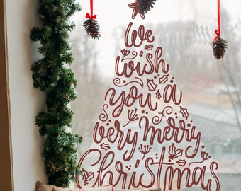 Merry Christmas Tree window sticker, Christmas window decal, Christmas window stickers