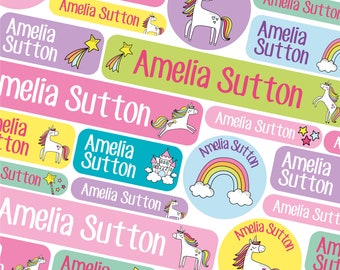 50 or 123 Stick On Name Labels, Unicorn Name Labels, School Name Stickers, School Name Tags, Children’s Name Labels for Clothes