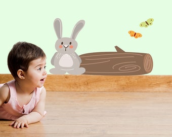 Conjunto de pegatinas de pared de conejos, erizos y mariposas