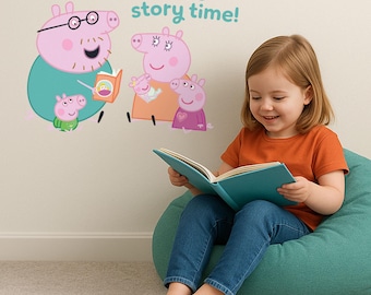 Vinilo decorativo personalizado de Peppa Pig para la hora del cuento, decoración personalizada para la habitación infantil con nombre.