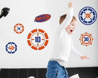 Paquete de pegatinas de pared Nerf Targets, calcomanías de pared Nerf, pegatinas de pared Nerf, decoración de pared Nerf, dormitorio temático Nerf