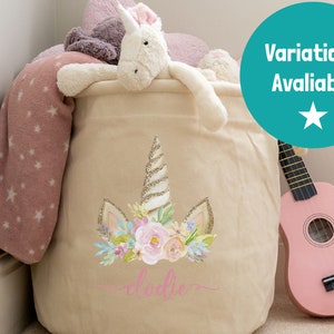 Personalisierte Einhorn Horn Aufbewahrungsbox, personalisierter Aufbewahrungskorb, Einhorn Themenzimmer, Einhorn und Regenbogen Themenzimmer