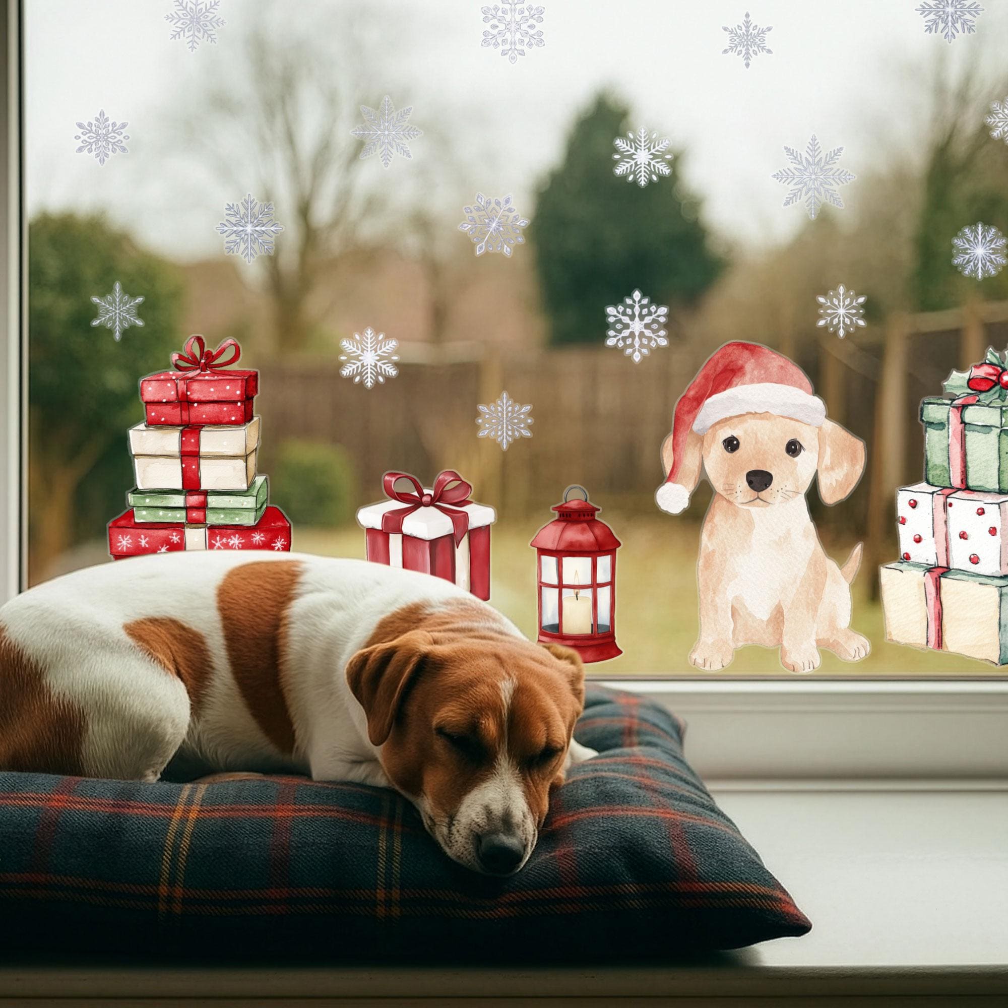 Christmas Puppy Window Stickers - Festive Window Decorations - Made…