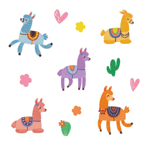 9 Watercolour Cute Llama Wall Stickers Decal Animals Fun Colourful Wall Art