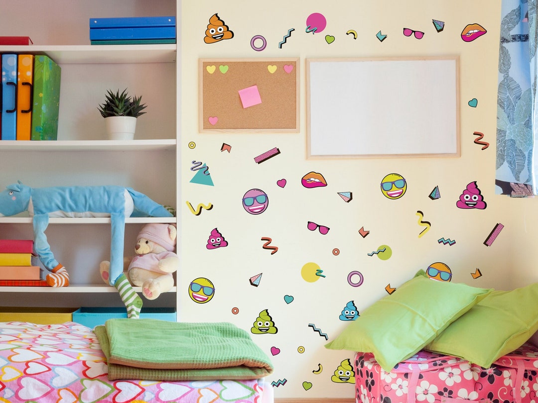 Emoji 90's Wall Sticker Pack, 90's Emoji Wall Decals, Retro Emoji Wall