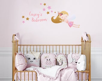 Adesivo murale fairy personalizzato, adesivi murali Fairy, decalcomania murale Fairy, adesivo murale Fairy personalizzato, decorazione murale Fairy, decorazione nursery Fairy