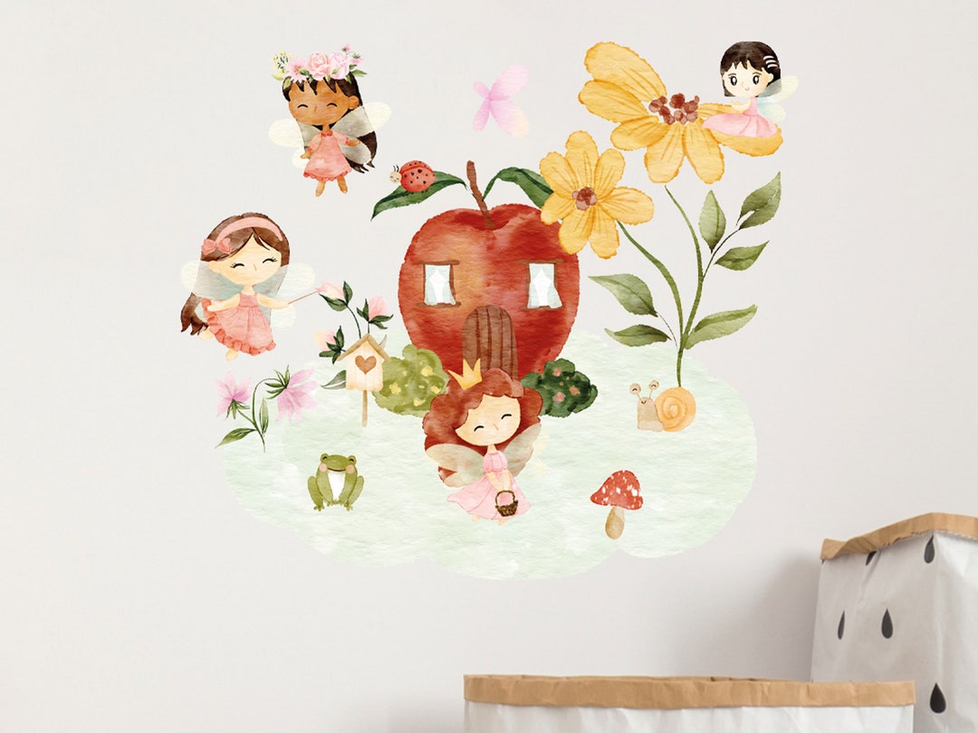 Flower Fairy Garden Wall Stickers, Flower Fairy Wall Decal, Flower