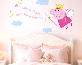 Personalised Peppa Pig Fairy Princess Wall Sticker – Custom Peppa Pig themed Kids' Room Decor