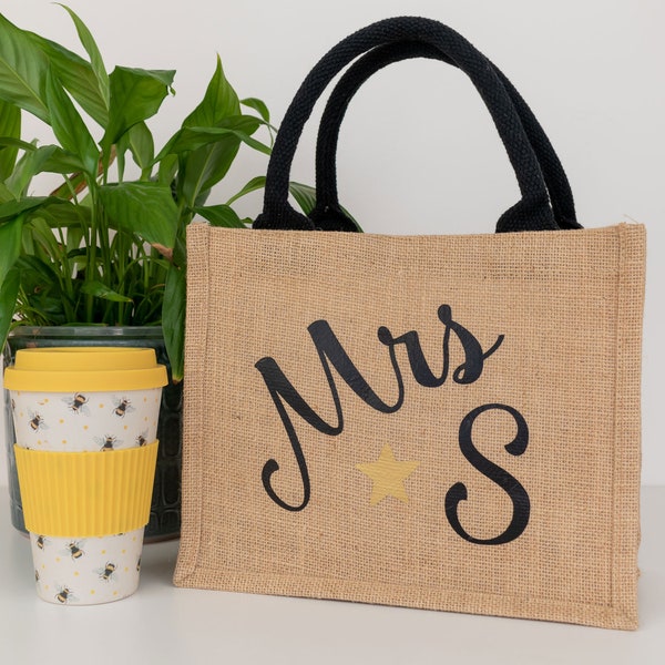 Personalised Teacher Lunch Bag, Teacher Gifts, Mini Jute Bag, End of Term Gift, Thank You Teacher Gift, Teaching Assistant Gift, TA Gifts