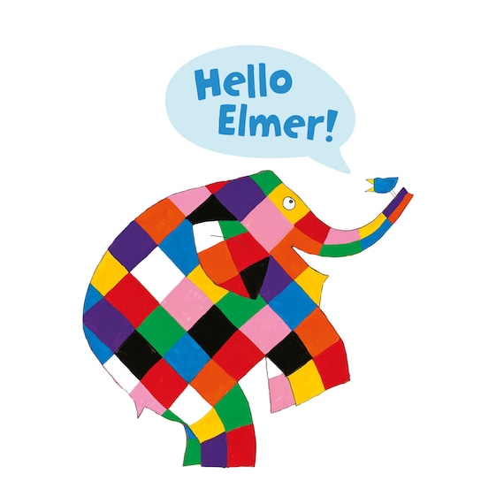 Personalised hello Elmer wall stickerOfficial Elmer the elephant decor Personalised hello Elmer wall stickerOfficial Elmer the elephant decor
