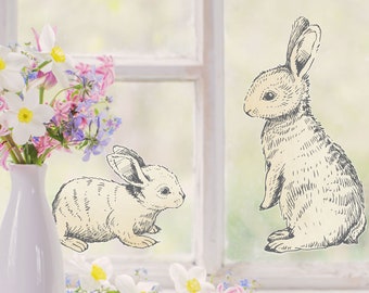 Bunny window stickers, Spring window sticker, Easter window sticker, Bunnies window decal, Rabbit window sticker, Sketched Bunny