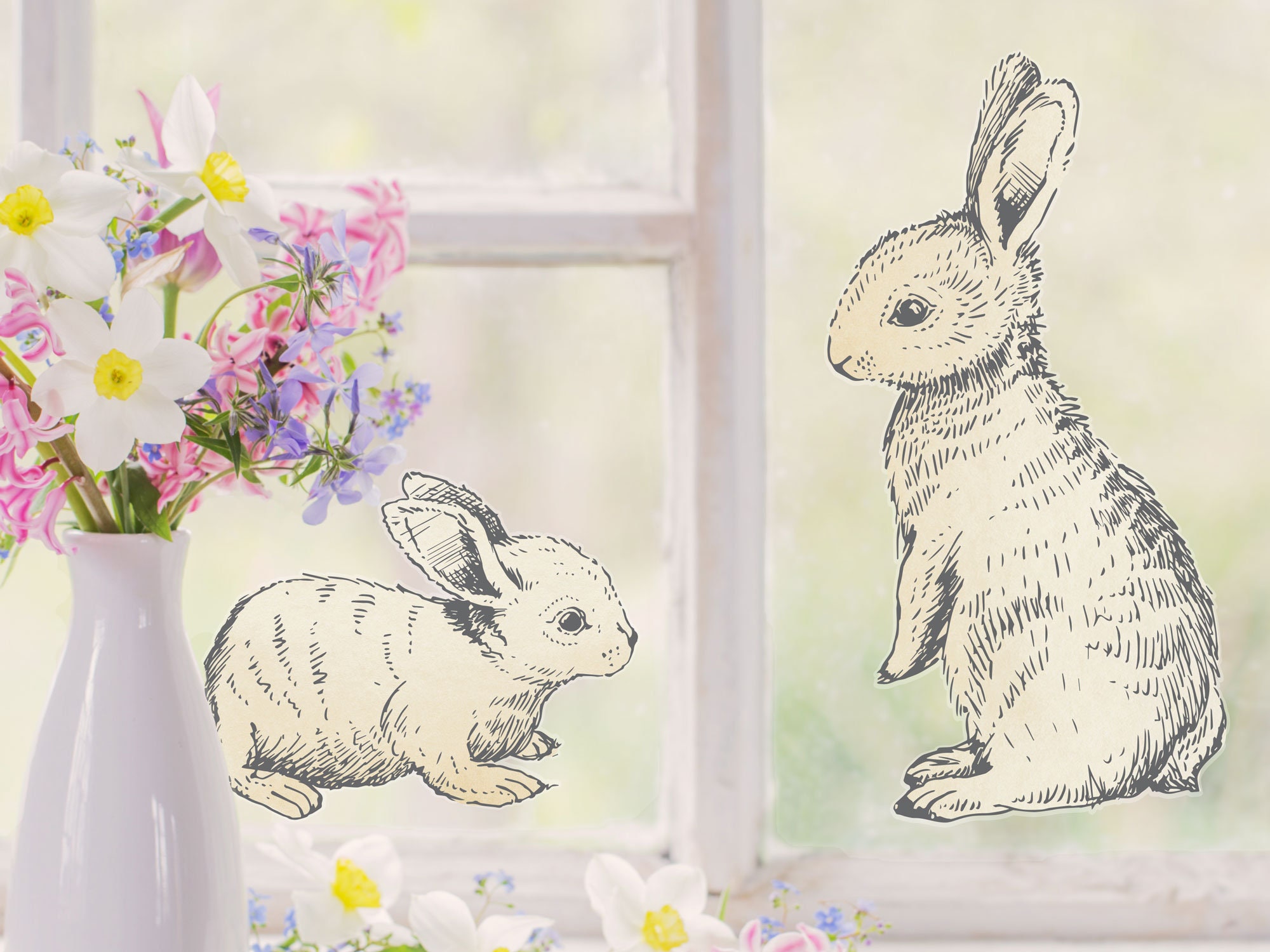 Adesivi Pasqua Per Finestre - 9 Fogli Con Conigli E Uova, Rimovibili - Foto 3