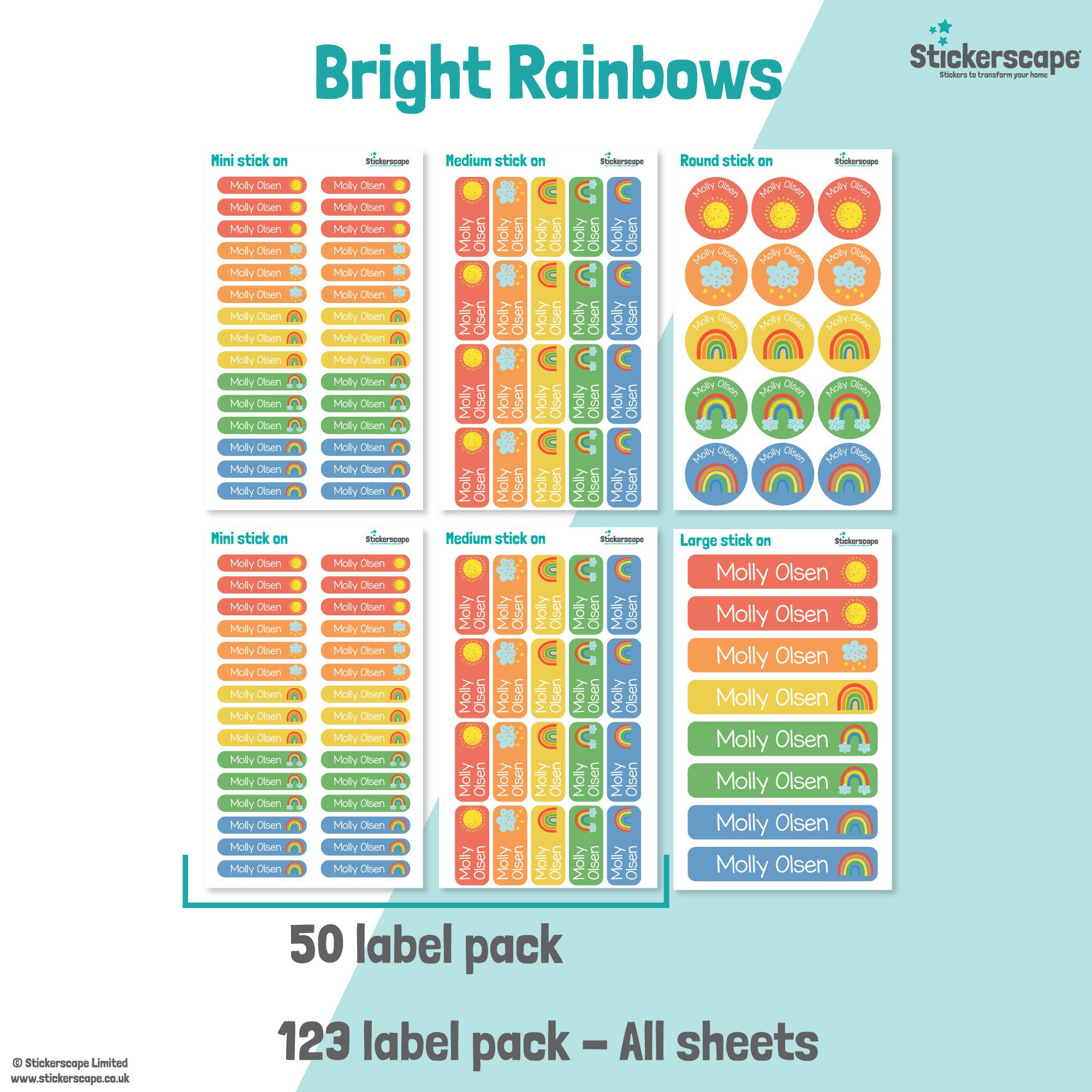 50 or 123 Stick on Name Labels, School Name Stickers, School Name Tags ...