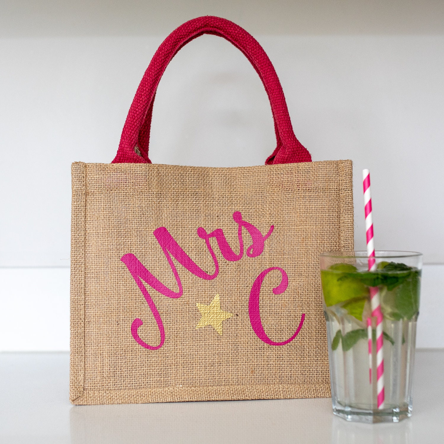 Personalised mini jute bag Personalised teacher gift | Etsy