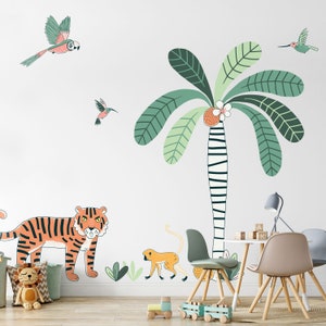 Jungle tree and animals wall sticker pack, Jungle wall stickers, Safari wall stickers, Jungle room decor, Jungle safari room image 2